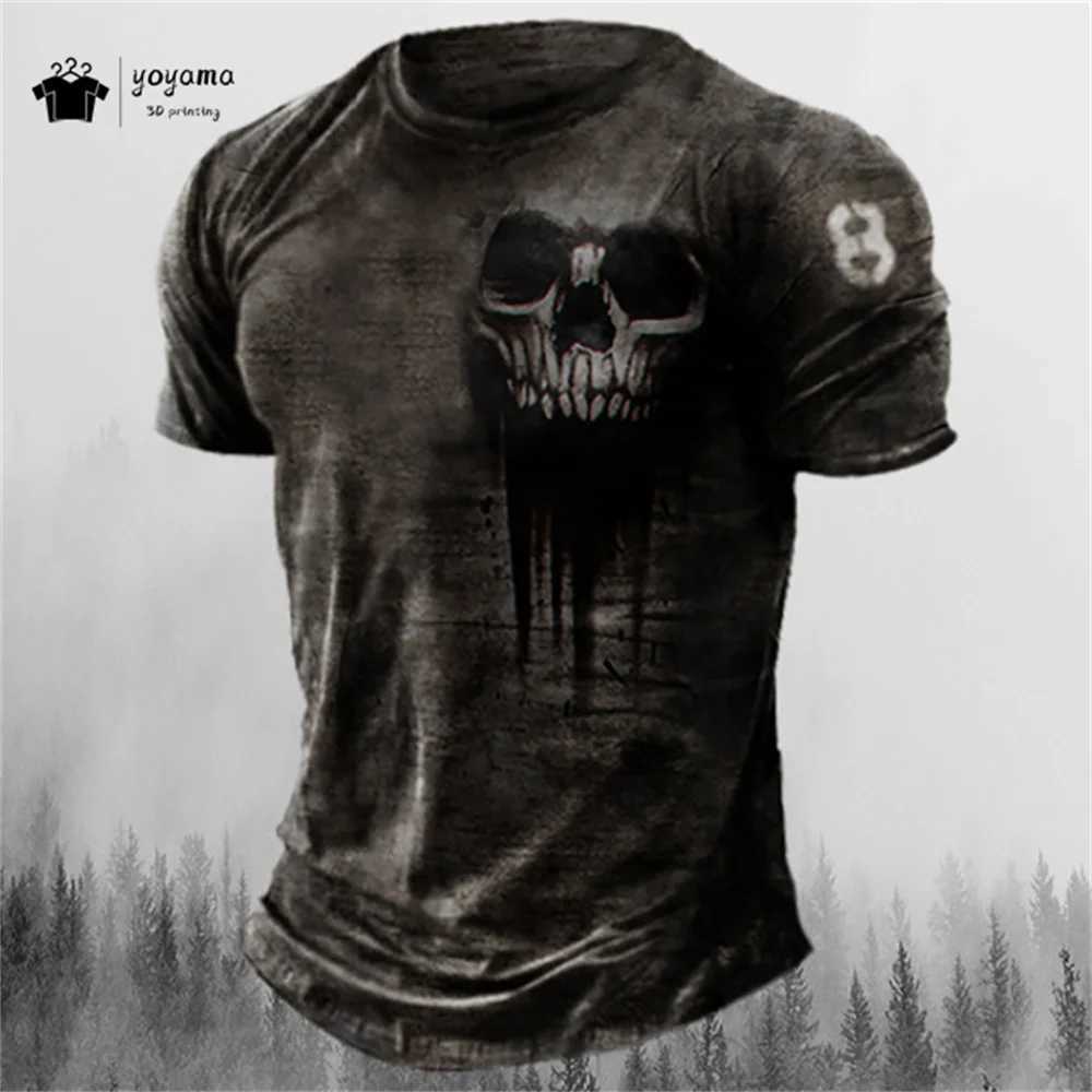 Mens T-Shirt Retro 3D Horror Skull Print Short Sleeve T-Shirt Hip Hop Party Streetwear Summer Mens Oversized Casual Clothing W250607