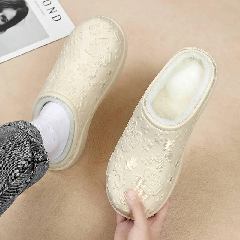 Ddmyoutdoor New Winter Unisex Home Cotton Warm Plush Slippers Couple S Indoor Anti Slip House Slides Men And Women Soft EVA Shoes Beach outdoor shoes