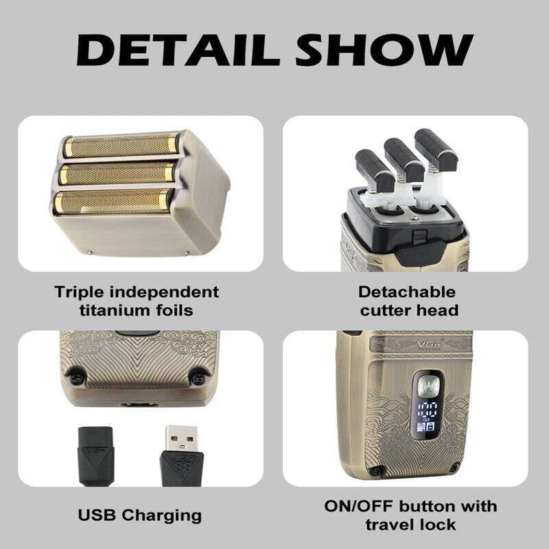 VGR V335 Electric Shaver Personal Care USB Mini Face Razor Chargable Portable Full All Metal Leather Case Reciprocating Vgr 335