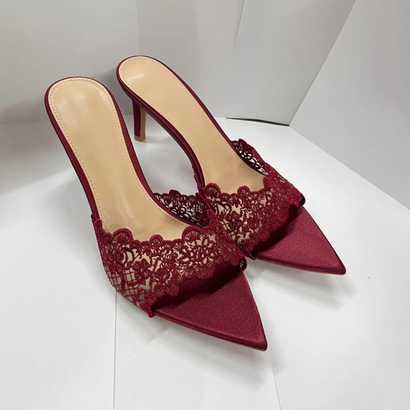 Summer Womens High-heeled Sandals Sexy and Comfortable Lace Embroidered Shoes Mules Banquet Shoes 250603