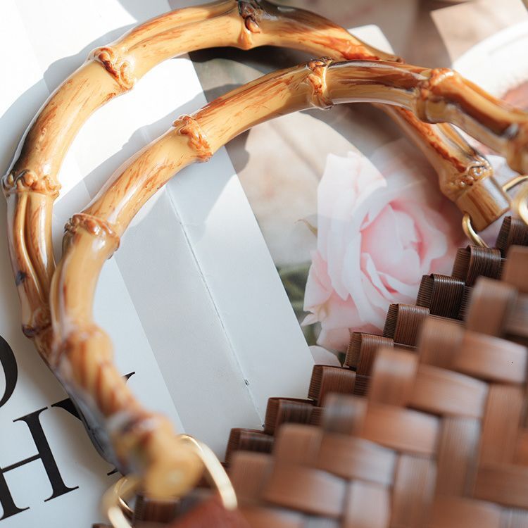 Top quality brand new free designer bag wholesale imitation rattan woven bag hand woven retro imitation bamboo handle handbag brand new free designer 