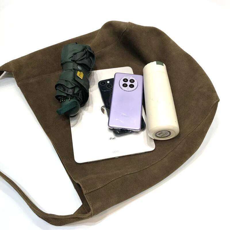 Bucket leather women lazy Tote bag suede cowhide single shoulder large capacity commuter trend in Japan