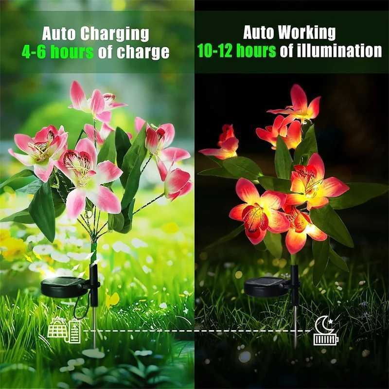 Outdoor Solar Garden Lights 7Head Orchid Solar Flower Lights for Garden Yard Lawn Outdoor Solar Garden Lawn Light Stake Light XJ250606