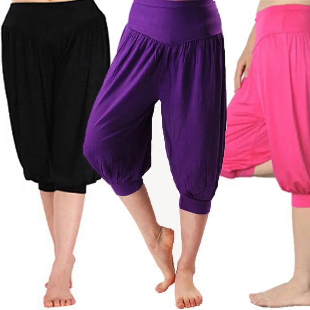 Women Summer Modal Yoga Cropped Elastic Waistband Dance Performance Wide Leg Pants Bloomers