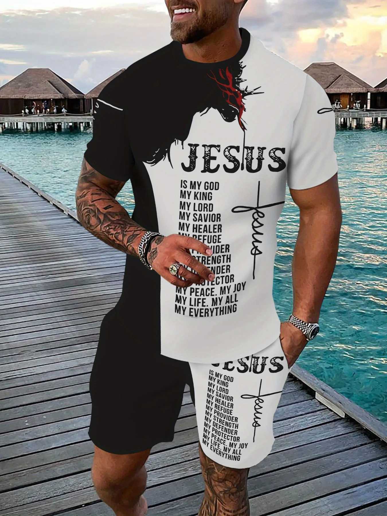 Summer 2025 New Mens Fashion Set 3D Printed Casual Daily Wear Polyester Fiber Breathable and Quick-Drying W250609