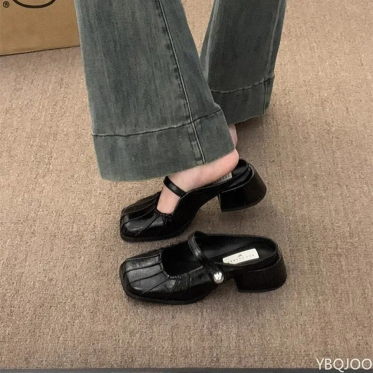 Premium Silver Half Slippers Womens outdoor wear 2025 summer shoes French elegant slipper Baotou Fashion ladies Slippers 250603