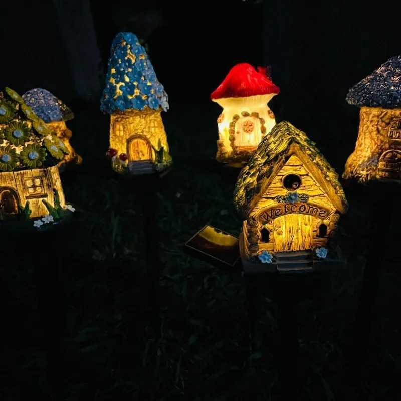 2025 New Cartoon Anime Resin Creative Mushroom House Outdoor Waterproof Ground Light Solar Garden Landscape Light XJ250606