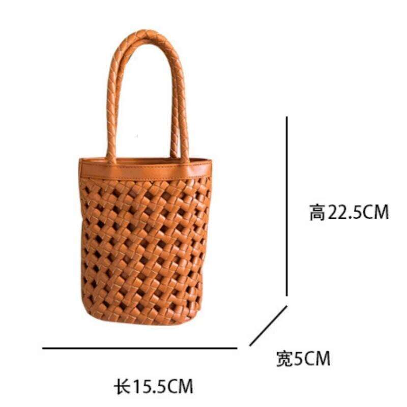 French Style Soft Pu Leather Woven Hollow Out Bucket 2025Summer New Trend Small Top-Handle Handbag Travel Vacation Beach Bag