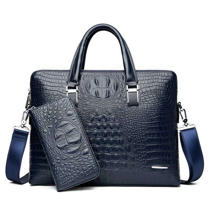 OLOEY Alligator Briefcase for Man PU Leather Crocodile Tote Handbag Laptop 14 Male Shoulder Business Messenger Crossbody Side Bag
