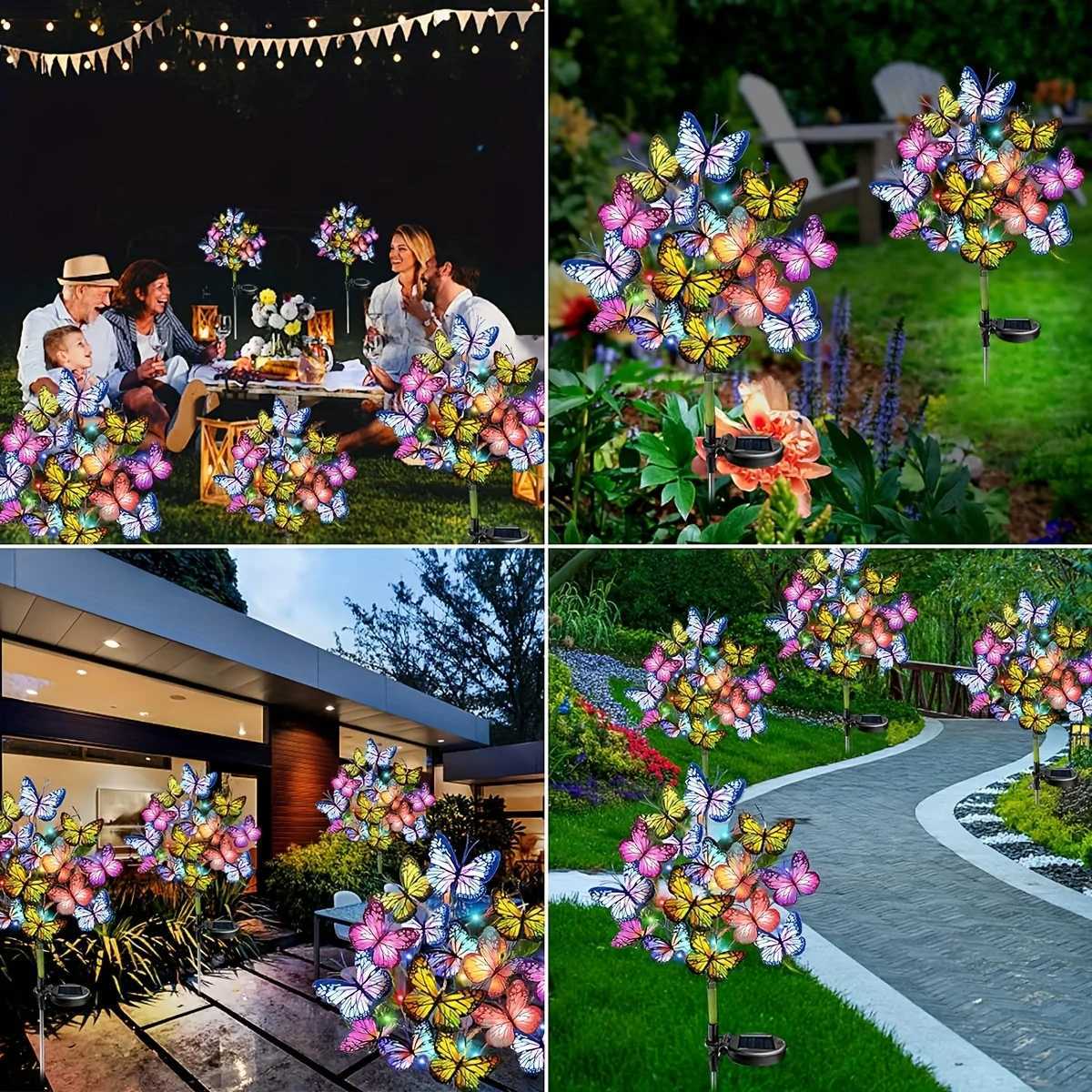 Solar Butterfly Tree Lights Outdoor Decorative Solar Garden Light Yard Lawn Waterproof Sunlight Festival Wedding Roof Decoration W250607