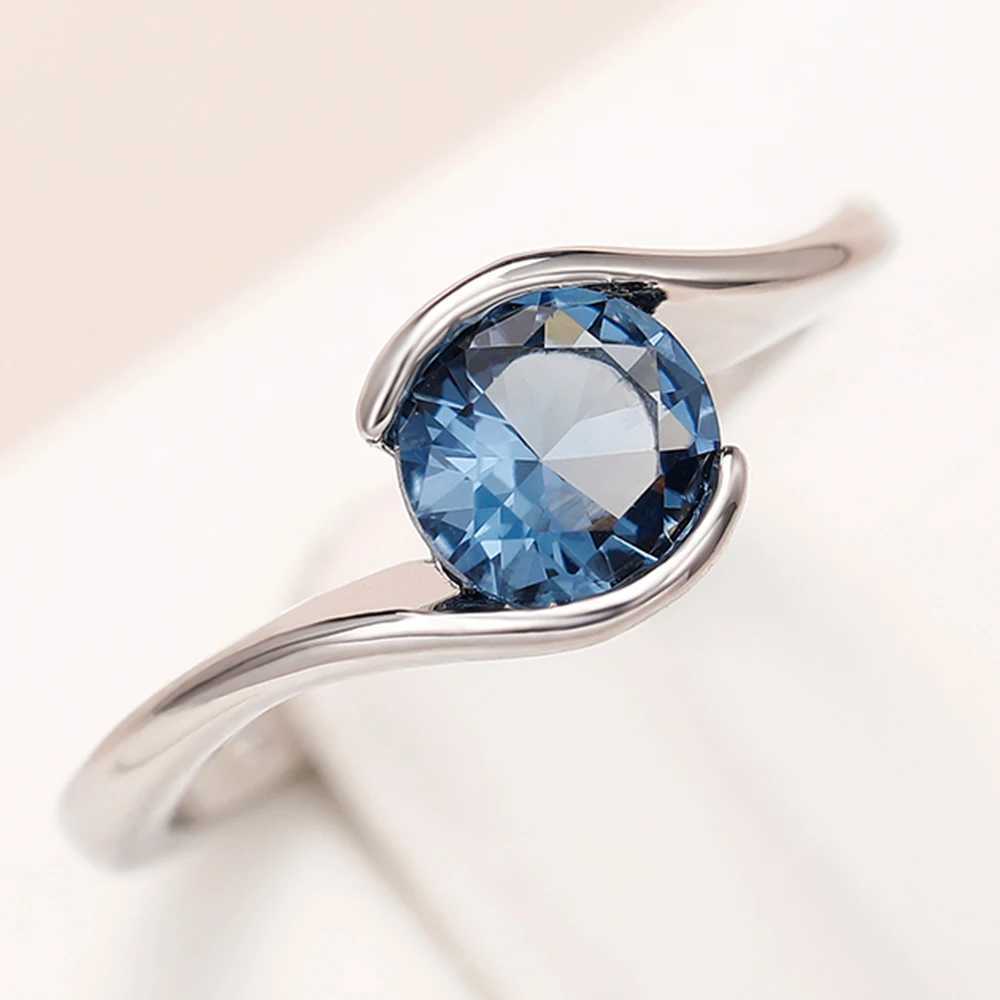 Huitan Simple and Elegant Design Womens Cubic Zirconia Rings Solitaire Blue CZ Fancy Bridal Wedding Accessories Fashion Jewelry W250606