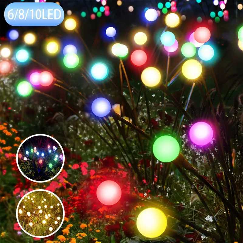 Solar Garden Lights Outdoor 6/8/10 LED Powered Firefly Lawn Lamps Landscape Firework Decoration Eco-Friendly Solar-Powered Light W250607