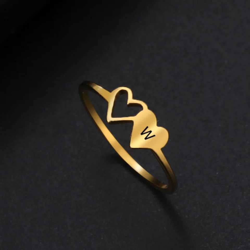 COOLTIME Trendy Initial Letter Rings for Women Stainless Steel A-Z Alphabet Hearts Jewelry Finger Rings Couple Wedding Gift W250606