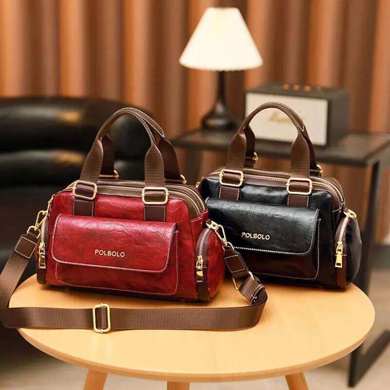 Vintage Women's 2025 New PU Leather Shoulder Bag Women Boston Handbags Retro Large Capacity Female Crossbody Bags