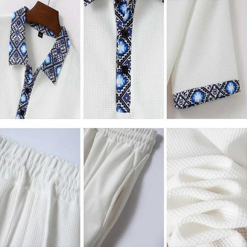 Mens fashion casual light luxury POLO shirt set summer Men lapel Button waffle short-sleeved Suit Solid color sport T-shirt set W250609