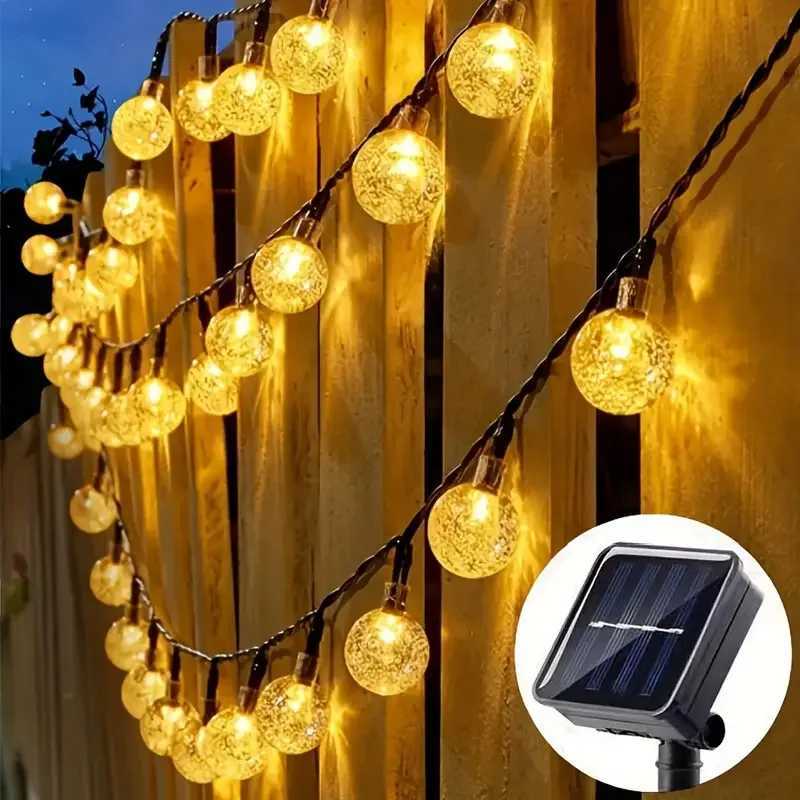 Solar Crystal Ball String Lights 5M/7M/10M/12M Fairy LED Light Outdoor Waterproof Decoration For Christmas Camping Party Lamp W250607