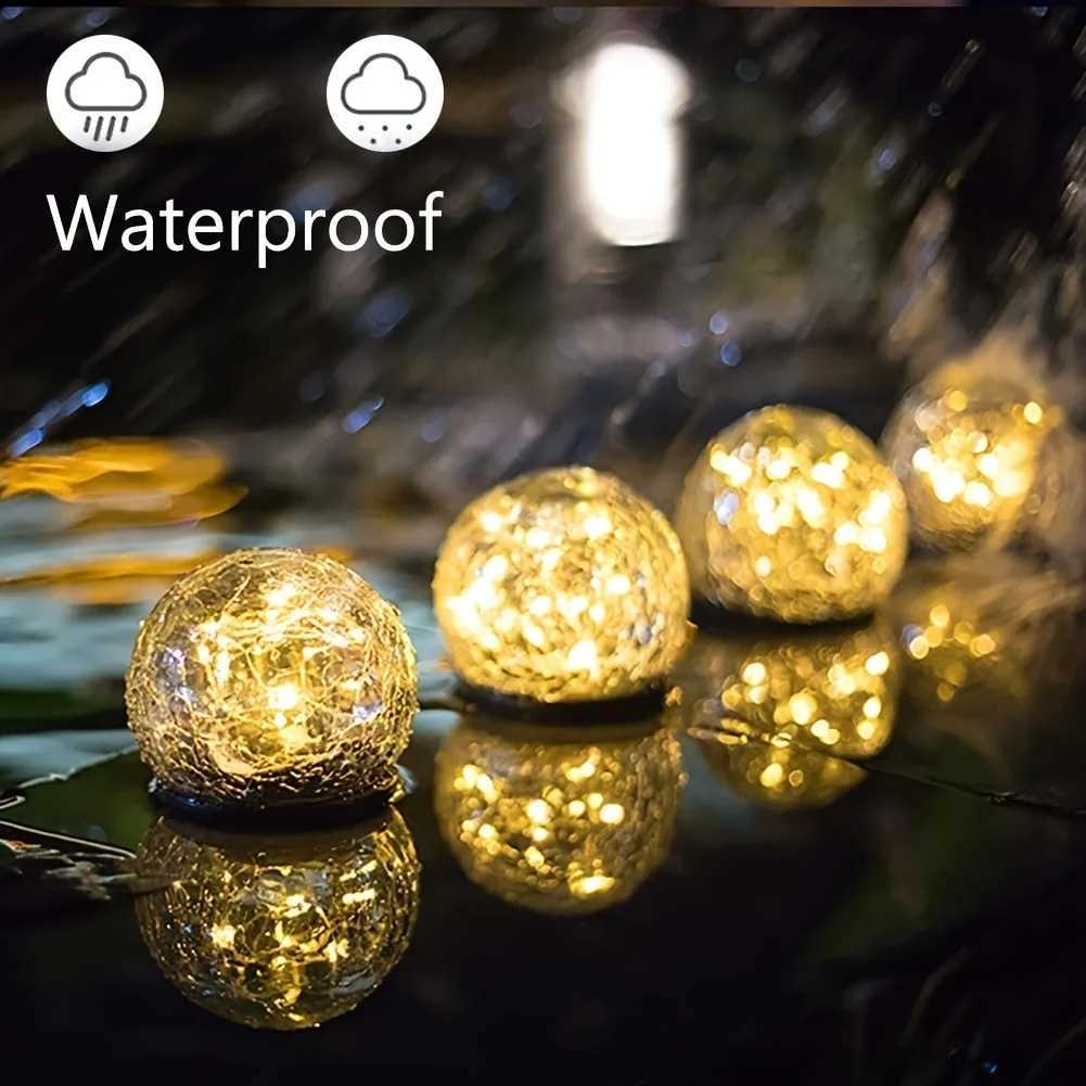 1pc Garden Solar Lights Cracked Glass Ball Waterproof Warm White LED For Outdoor Decor Decorations Pathway Patio Yard LawnXJ250606