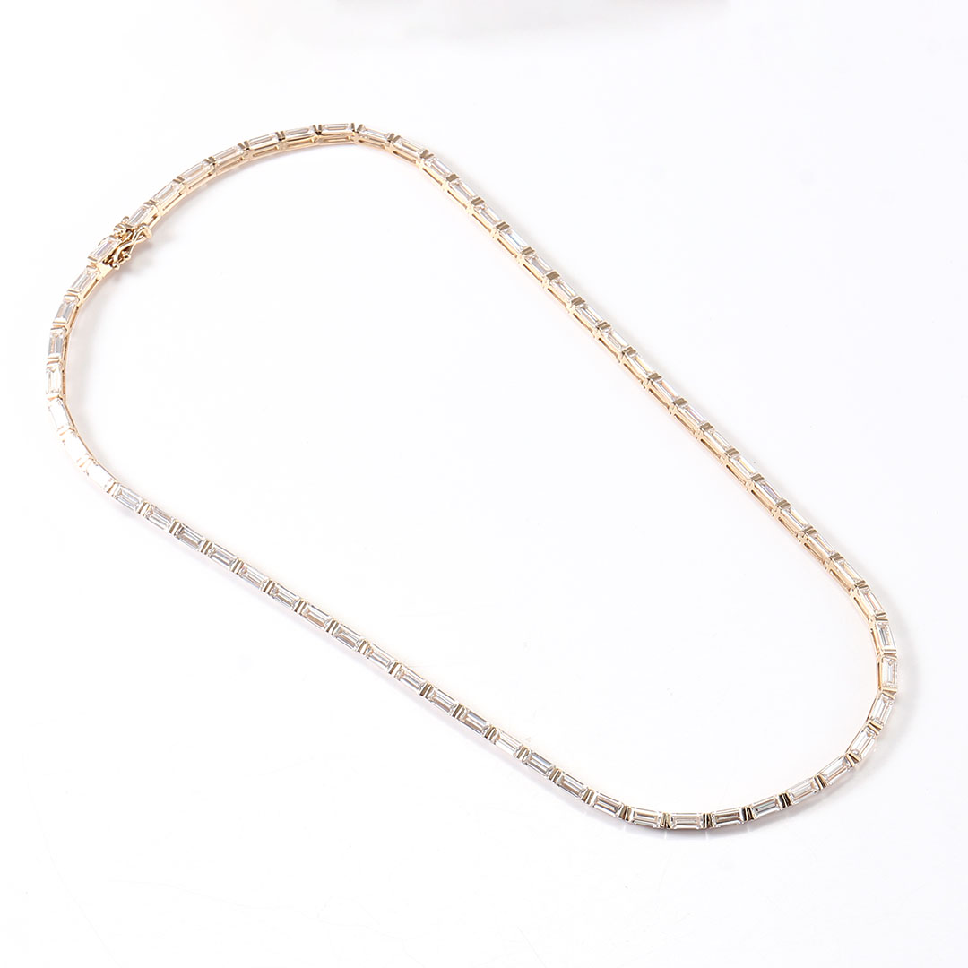 Provence Jewelry Custom Fashion Female Gift Jewelry 2.5mm Solid14K Yellow Gold DEF VVS Lab Grown Diamond Baguette Tennis Necklace for Valentine's