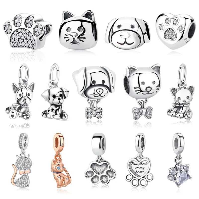 Original Silver-Plated Charms Pets Dog Cat P Print Pendant Beads Fit Pan Bracelets Necklaces Women DIY JewelryXJ250607
