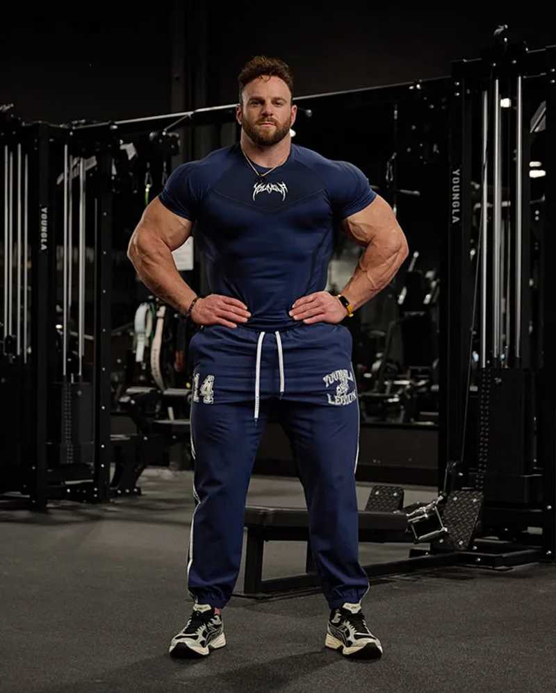 New American Summer T-shirt Mens Sense Of Strength And Fashion Style Bodysuit Jogger Outdoor High Stretch Running Shirt X250607