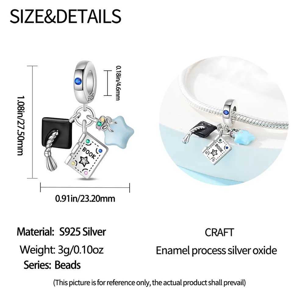 925 Sterling Silver Heart Shed Graduation Season Bachelor Hat Charm Suitable for DIY Bracelet Necklace Souvenir Gift XJ250607