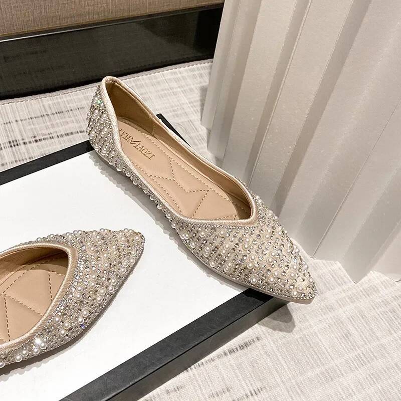 Ddmyoutdoor Fashion Woman Ballet Rhinestone Loafers Flat Pointed Toe Shoes Female Casual Slip On Flats Footwear Boat Outdoor Shoes