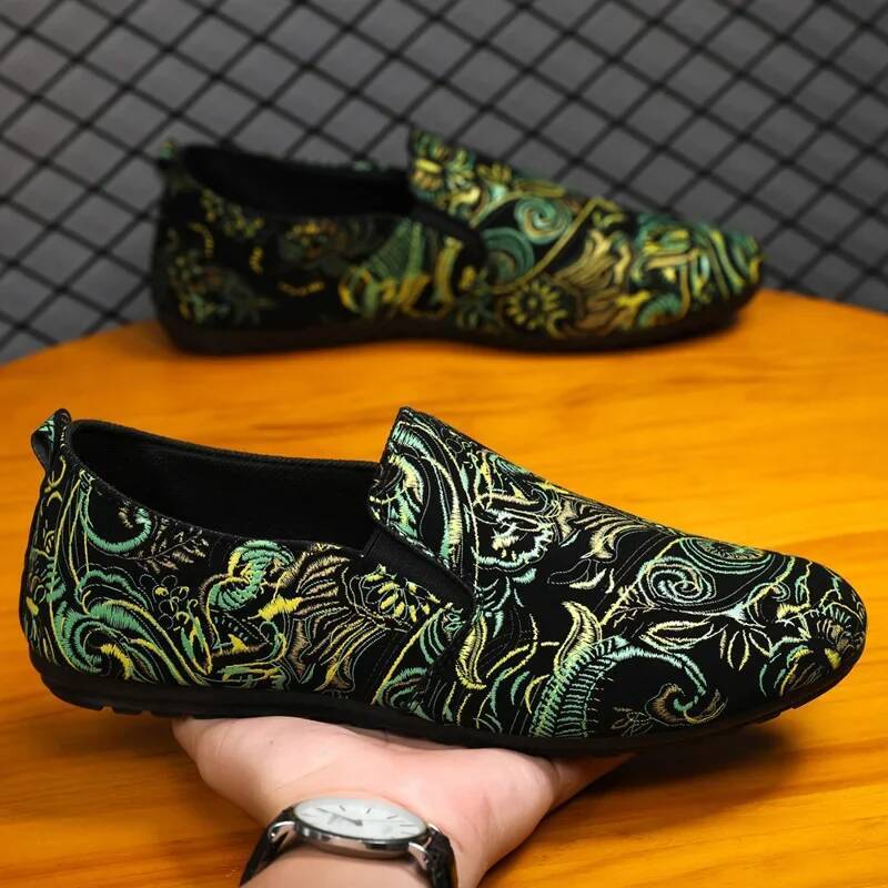 Ddmyoutdoor Men S Popular Bean One Foot Lazy Versatile Breathable Casual Driving Cloth Shoes Street Style Flower Patterns Outdoor Shoes
