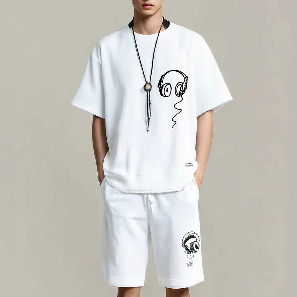 Summer fashion printed sportswear high quality mens comfortable shorts 2-piece set of fitness jogging casual clothing W250609