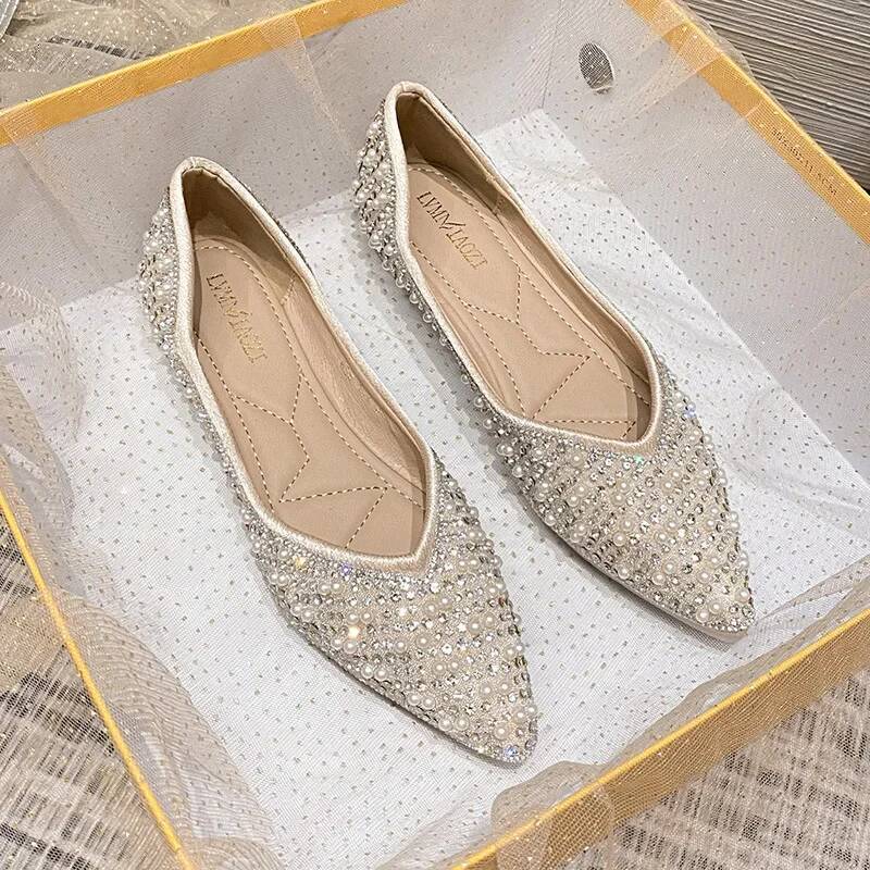 Ddmyoutdoor Fashion Woman Ballet Rhinestone Loafers Flat Pointed Toe Shoes Female Casual Slip On Flats Footwear Boat Outdoor Shoes