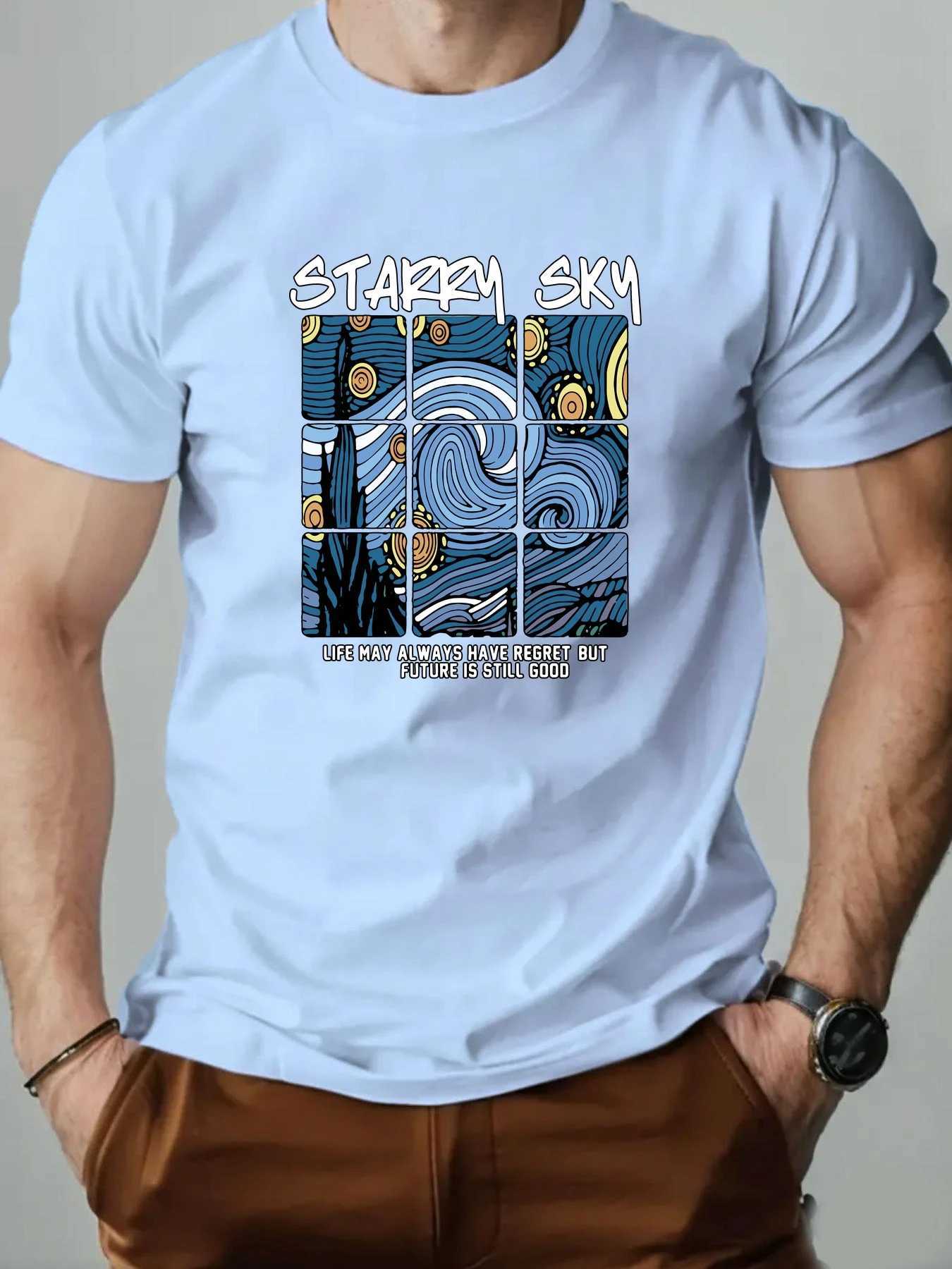 Mens T-Shirt 00% Cotton Oil Painting Pattern Print Summer Oversized Round Neck Breathable Casual Short Sleeve Fashion T Shirt W250607