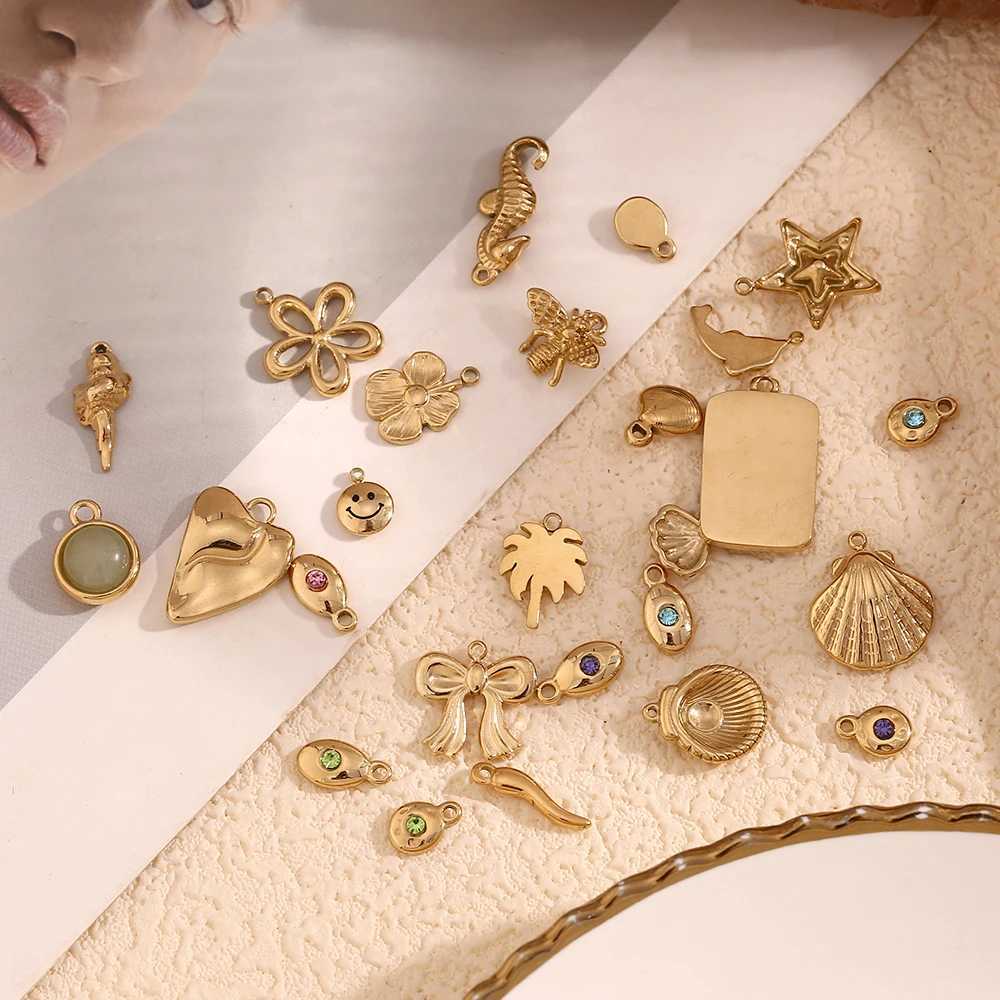 E.B.belle DIY Star Flower Bowknot 14K Gold Plated charms for jewelry making Waterproof pendant stainl steel jewelry womanXJ250607