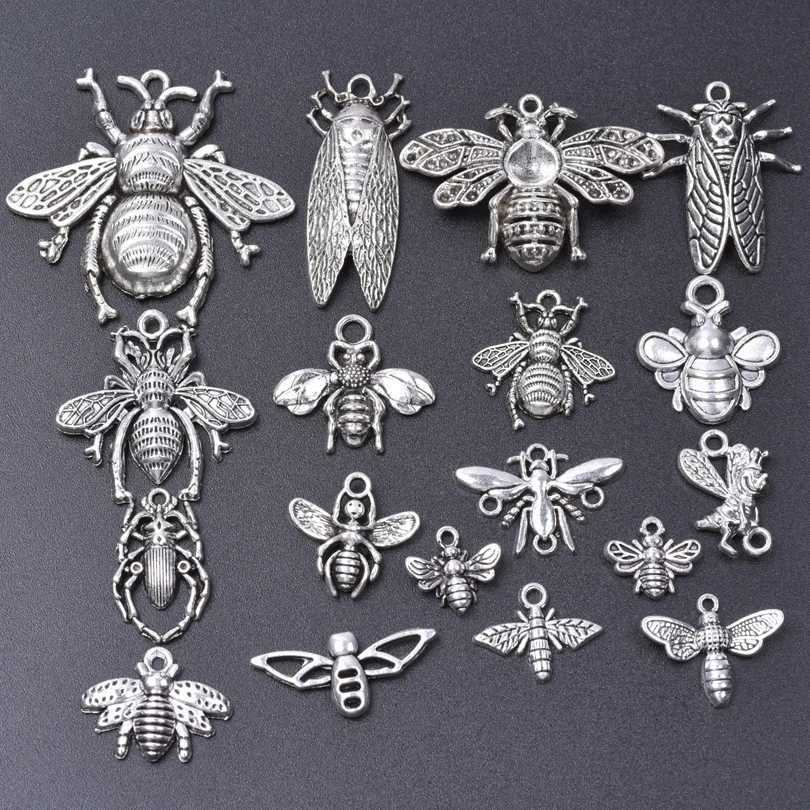 Silver Color Mixed Insect Charms For Jewelry Making Bee Pendant Alloy Cricket Animal Pendant Women Men Accories DIY NecklaceXJ250607