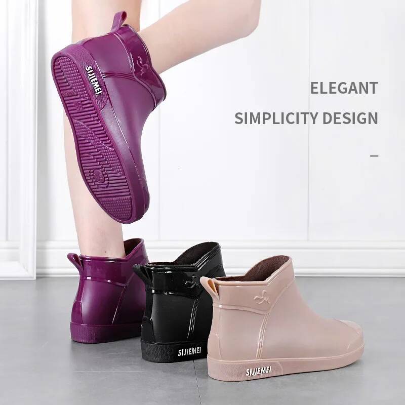 Ddmyoutdoor Women Korean High Heel Fashion Outdoor Short Tube Rain Waterproof Shoes Warm Cotton Anti Slip Ankle Boots Outdoor Shoes