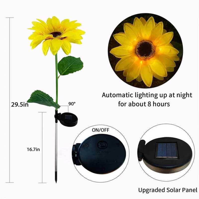 LED Solar Simulation Sunflower Lights Garden Yard Lawn Night Lights Landscape Lamp Home Decorative Flower Lights W250607