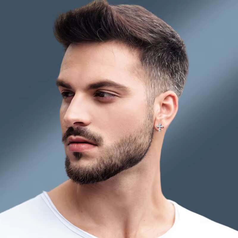 Simple 0.7ct Vvs Moissanite Stud Earrings 925 Sterling Silver Women Gift Mens Hiphop Moissanite Cross Earrings