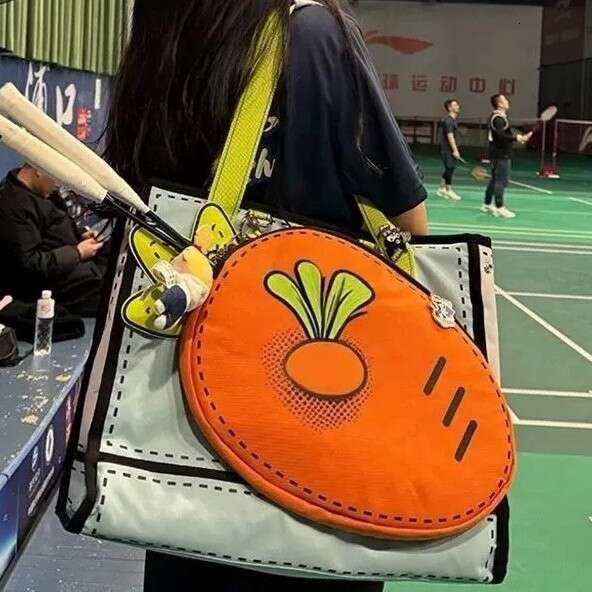 2025 New Badminton Tennis Racket Carrot Women Large Capacity Sports Tote Cute Handbag Shoulder Bag