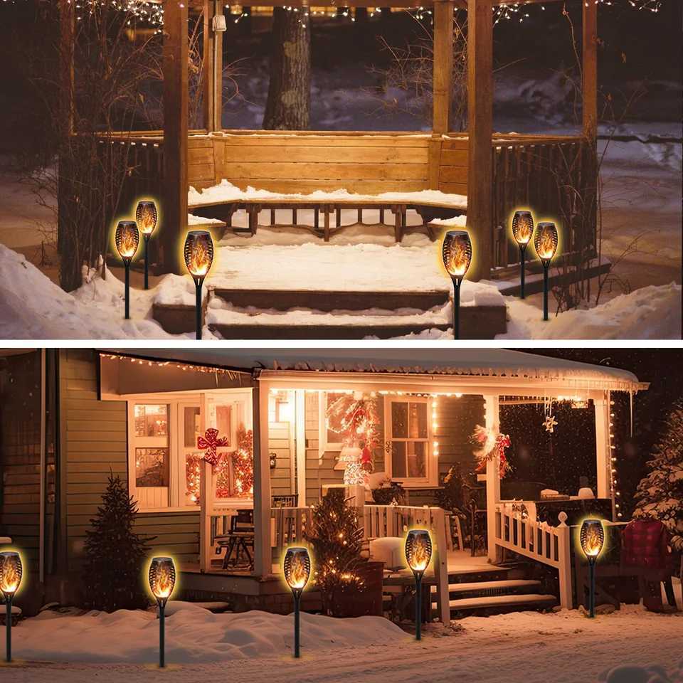 6pcs Solar Powered LED Flame Light Flickering Light Waterproof Garden Decoration Outdoor Lawn Path Yard Patio Floor Lamp XJ250606