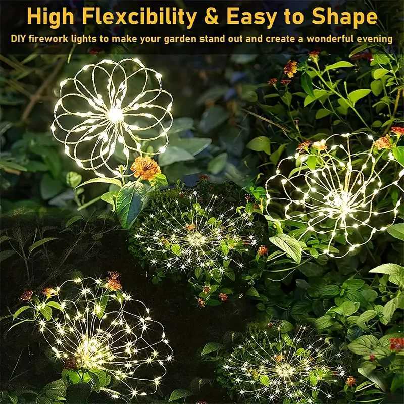 Solar Firework Lights Outdoor Waterproof Grass Globe Dandelion Lamp Decorative Lights for Garden Christmas Lawn Pathway XJ250606