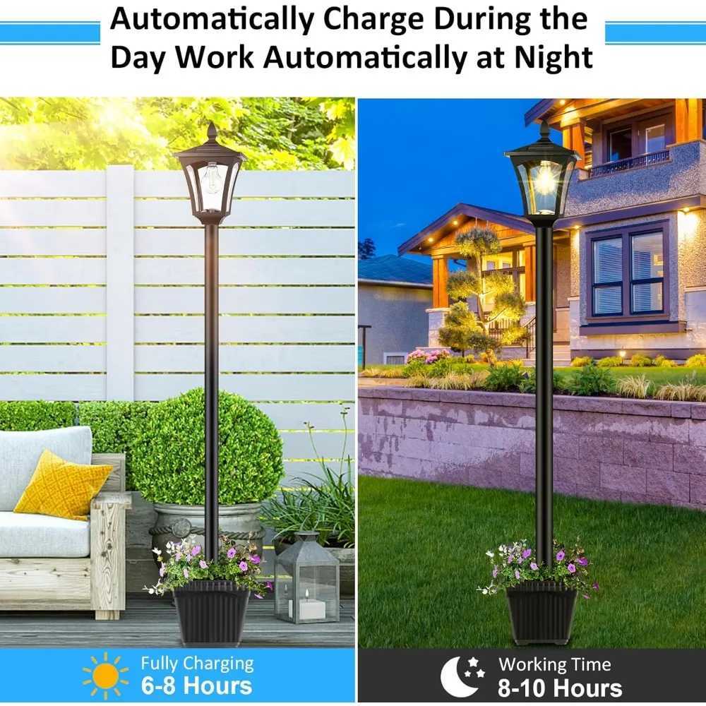72 Solar Post Light with Planter - Waterproof Outdoor Garden Lights for Pathway Patio Lawn Driveway Decor W250607