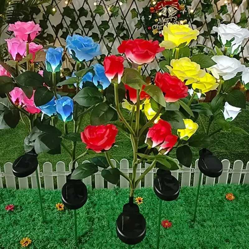 Solar Lights Outdoor Decorative Solar Garden Lights Rose Flower Lawn Lamp for Yard Patio Garden Decor Flowers W250607