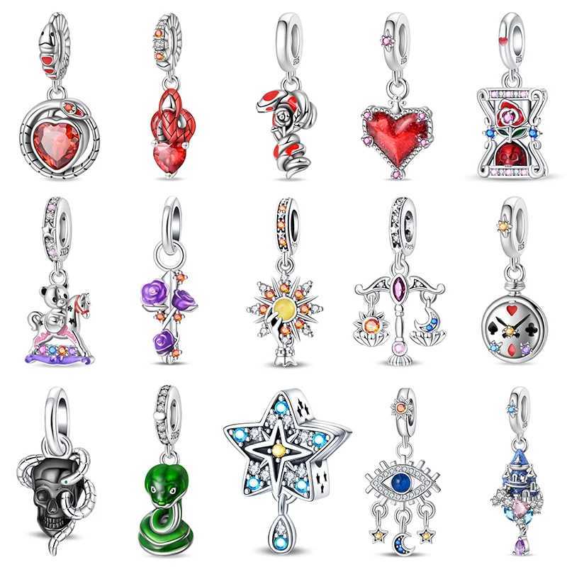 925 Sterling Silver Fashion Fire Snake Red Heart Rose Skull Charms Beads For Brand Original Bracelet DIY Fine Jewelry GiftXJ250607