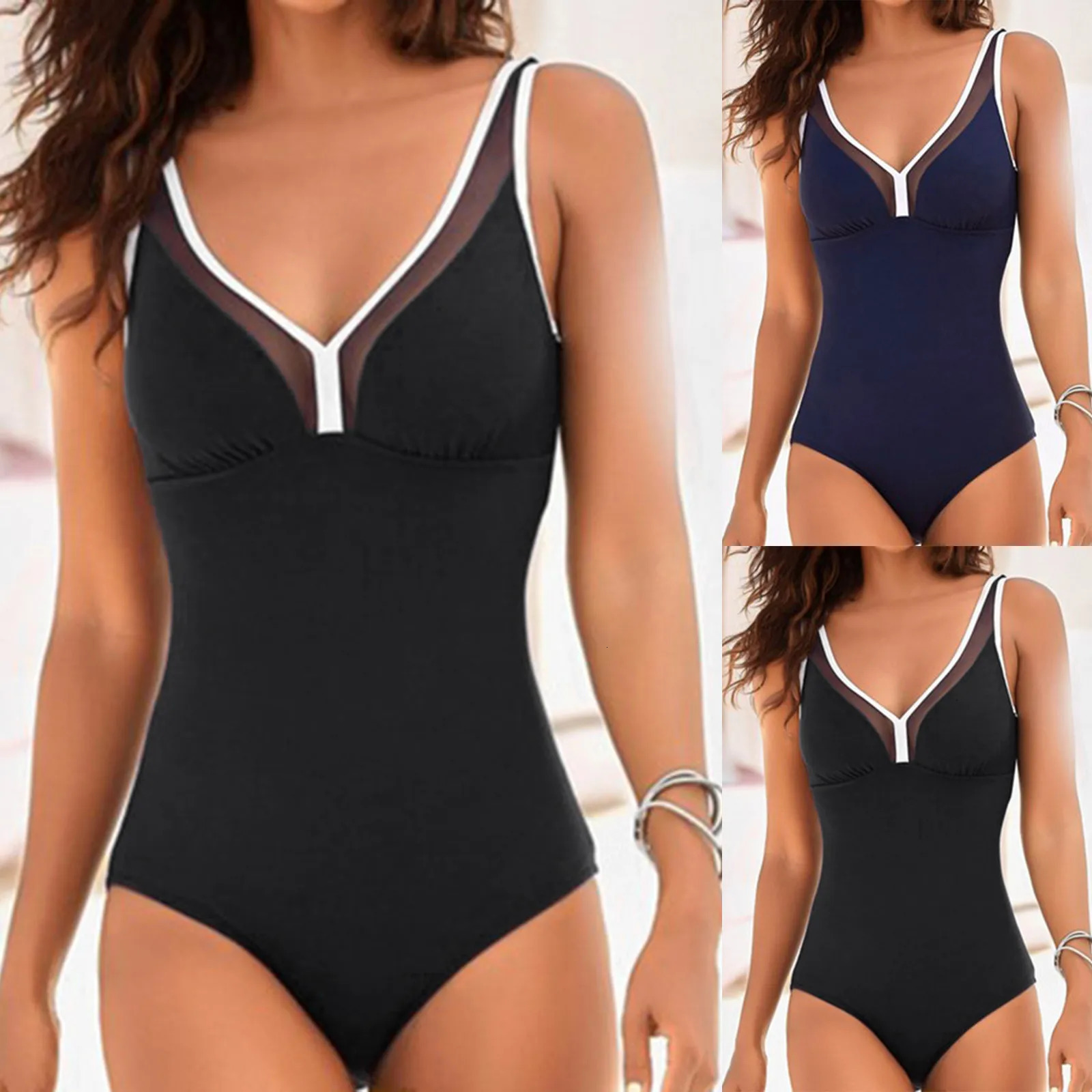 Swimwear For Women 2024 1 Piece Mesh Tank Suits Shirred Vintage Up Athletic Training Bathing Sport Ropa De Mujer 250530