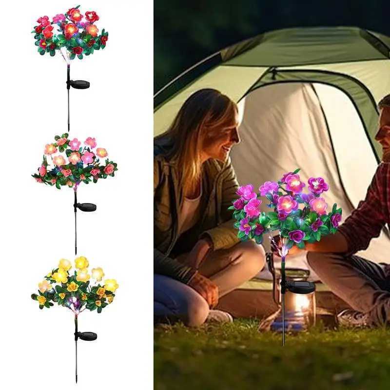 Garden LED Solar Azalea Flowers Garden Lamp Home Decorative Light Landscape Lamp Yard Lawn Path Holiday Wedding Lights W250607