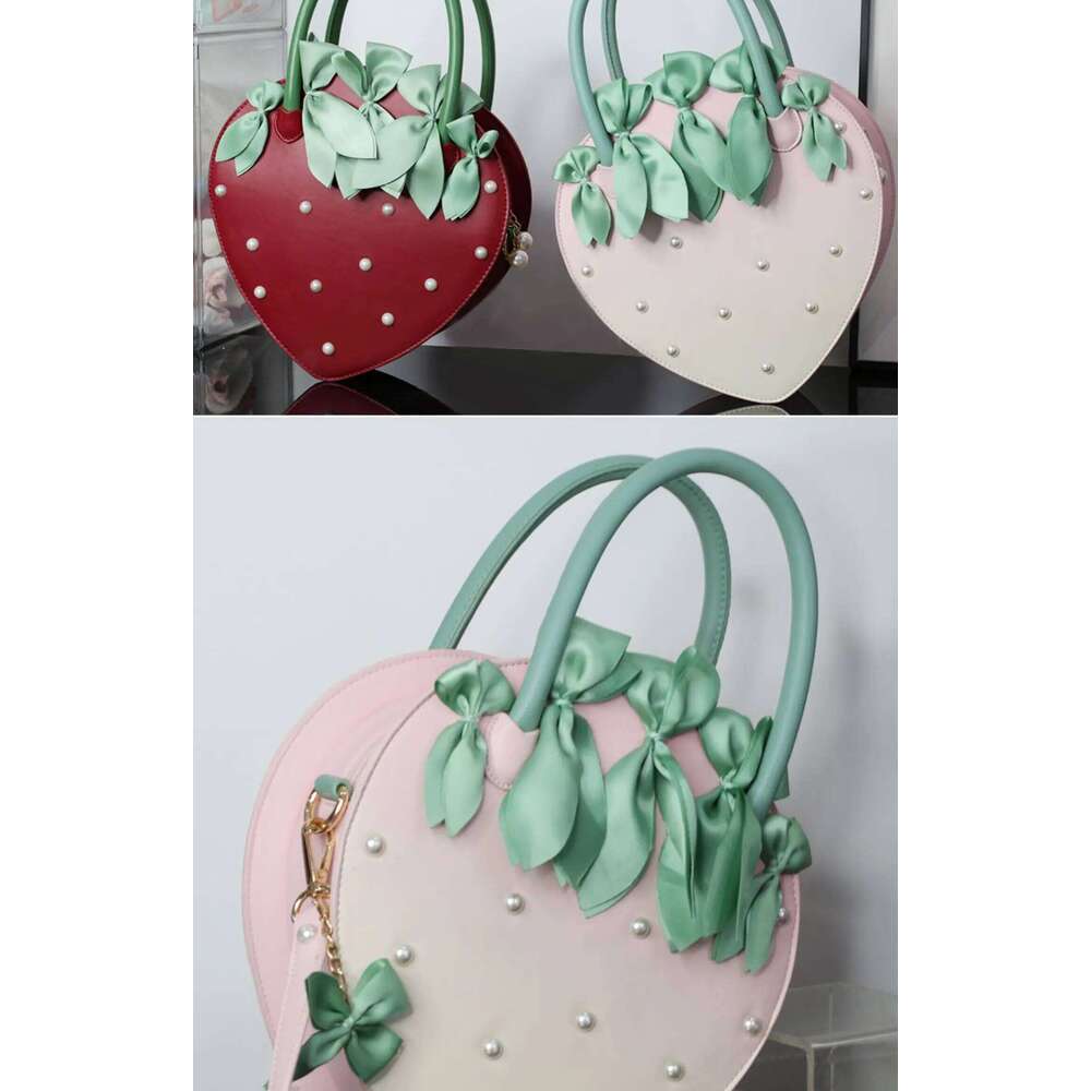 Original Lolita Sweet Girl Handbag Japanese Cute Little Strawberry Pearl Red Bow Daily Versatile Portable Diagonal Straddle Bag
