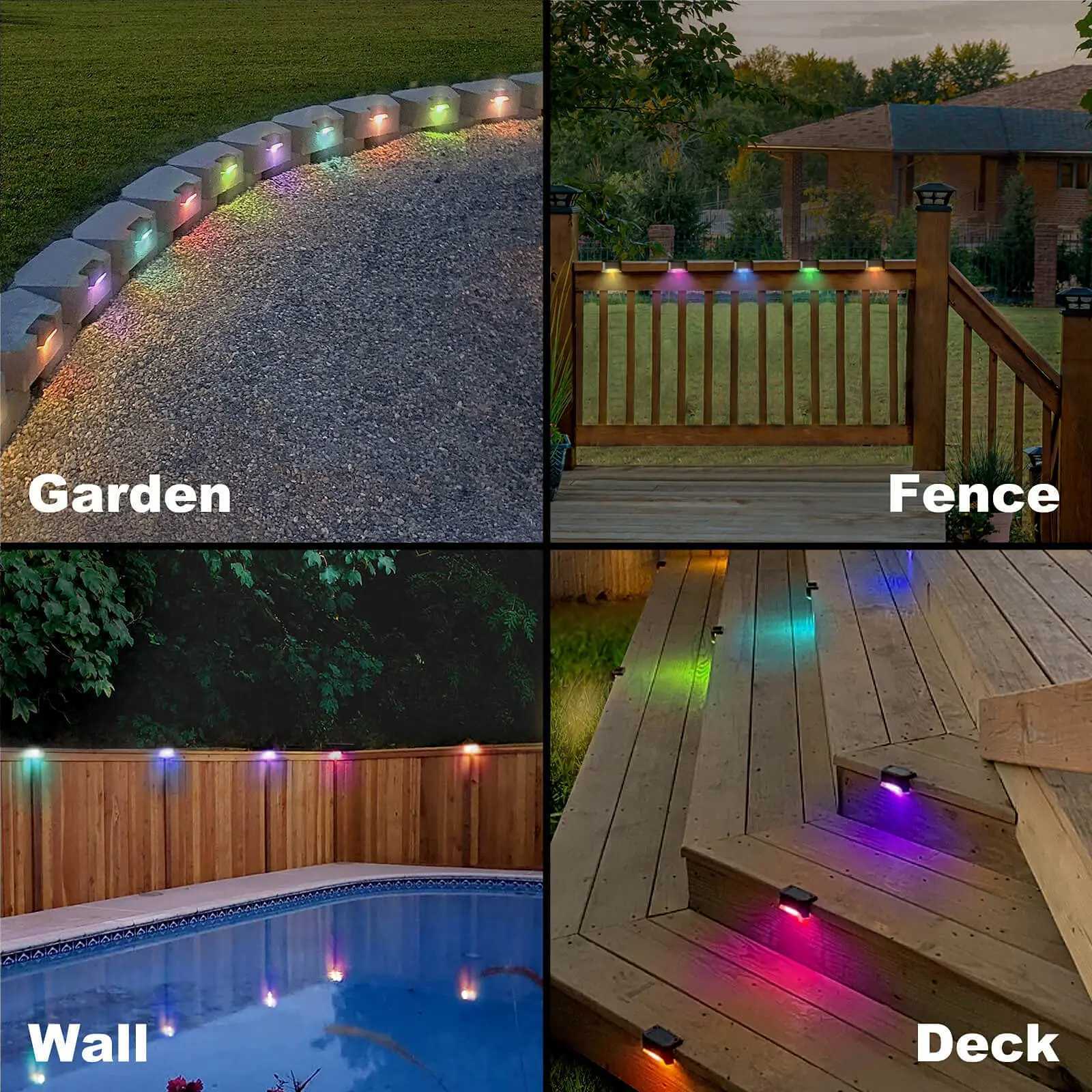 Color Changing Solar Deck Lights Waterproof LED Lights for Deck Stair Fence Yards Patio Outside Backyard Decor Solar Pool Lamp XJ250606
