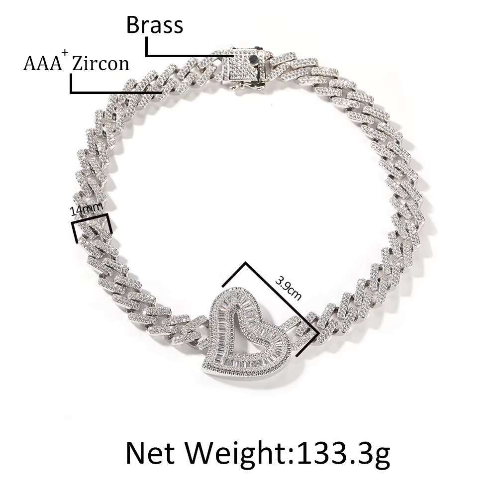 New Fashion Popular 14mm Cuban Bracelet 18k Gold Plated Cuban Link Bracelet with Heart Charm Pendant for Women