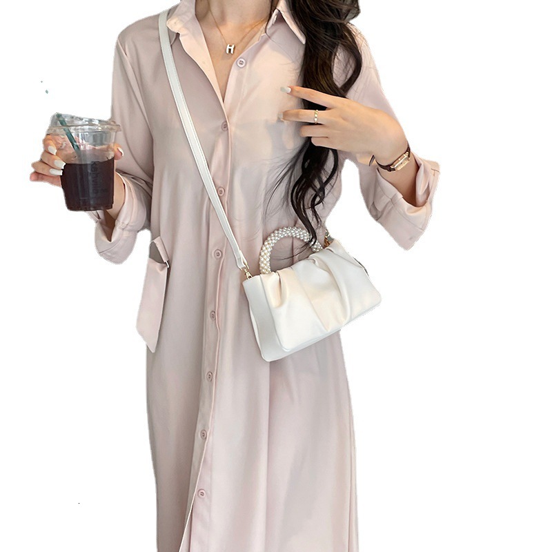 designer Leather Crossbody Small Bag 2025 New High-end Pearl Wood Handle Pleated Cloud Bag Single Shoulder Handbag for Women