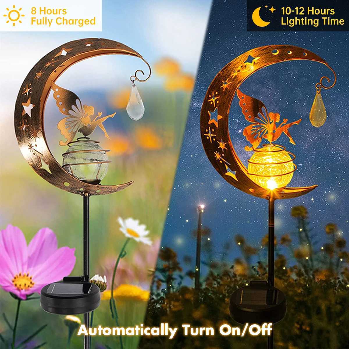 Solar Decoration Light Moon Fairy Lamp Outdoor Garden Crackle Glass Globe with Angel Pathway Stake Light Solar Ground Light XJ250606