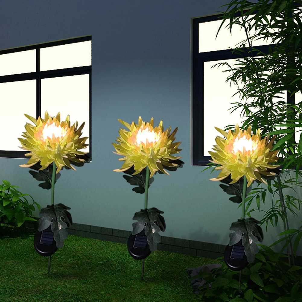 2pcs Chrysanthemum Solar Light LED Lamp Outdoor Garden Simulation Flower Lawn Light Plug-In Garden Land Lamp Light Garden Decor W250607