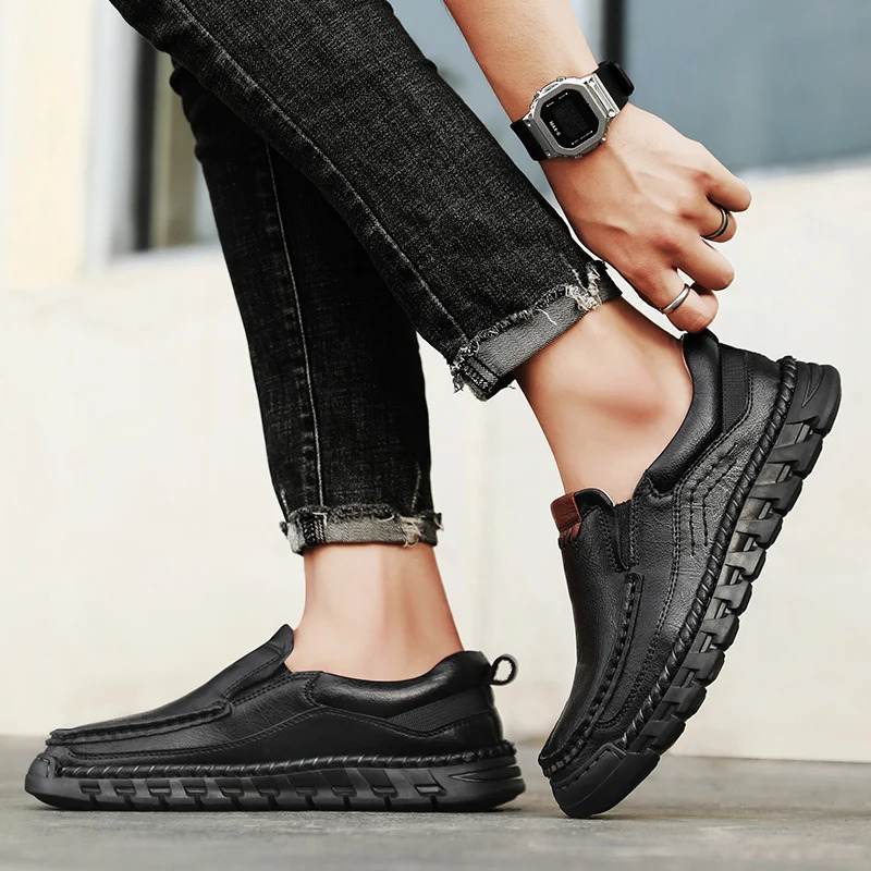 Men Casual Shoes Handmade Leather Loafers Comfortable Mens Shoes Quality Split Leather Flat Moccasins Men Sneakers 250605